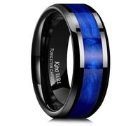 King Will 8mm Black Tungsten Anniversary Band for Men, Blue Sand Inlay, Beveled Edge, Comfort Fit T 1/2 (10)