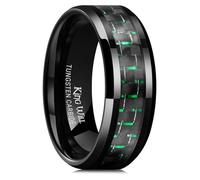 King Will 8mm Black Tungsten Carbide Rings for Men Men's Wedding Band with Black Green Carbon Fiber Inlaid Beveled Edge High Polished Finish Gentleman Comfit Fit, Size P 1/2 (8)