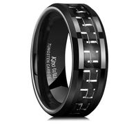 King Will 8mm Black Tungsten Carbide Rings for Men Men's Wedding Band with Black White Carbon Fiber Inlaid Beveled Edge High Polished Finish Gentleman Comfit Fit, Size T 1/2 (10)