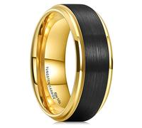 King Will 8mm Black Tungsten Carbide Wedding Ring Band for Men Matte Tungsten Ring Inner Plated Gold Step Edge Wedding Band Comfort Fit Men Women 10.5