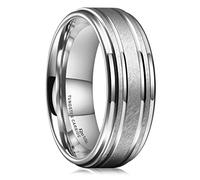 King Will 8mm Black Tungsten Rings for Men, Two Tone Mens Wedding Ring, Cool Engagement Ring with 2 Center Grooves, Thin Lines, Matte Finish and Beveled Edges, 62.2 (19.8), Tungsten Carbide, No