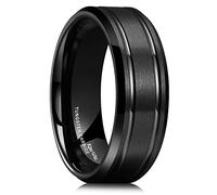 King Will 8mm Black Tungsten Rings for Men, Two Tone Mens Wedding Ring, Cool Engagement Ring with 2 Center Grooves, Thin Lines, Matte Finish and Beveled Edges, 54.3 (17.3), Tungsten Carbide, No