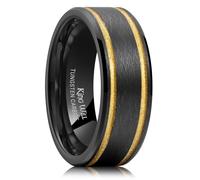 King Will 8mm Black Tungsten Rings for Men, Two Tone Mens Wedding Ring, Cool Engagement Ring with 2 Center Grooves, Thin Lines, Matte Finish and Beveled Edges, 64.7 (20.6), Tungsten Carbide, No