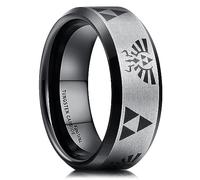 King Will 8mm Black Tungsten Rings for Men Women Wedding Bands Triforce Ring Matte Finished Comfort Fit 9.5