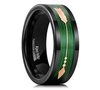 King Will 8mm Black Tungsten Rings, Men's Wedding Rings Green Wire And Rose Arrow Inlay Flat Cut Wedding Band for Men Women Comfort Fit and Durable, X 1/2 (12)