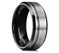 King Will 8mm Gunmetal Tungsten Rings for Men with Thin Black Groove Line Mens Wedding Bands Basic Two-Tone Engagement Ring Matte Brushed Beveled Edges Comfit Fit Durable, X 1/2 (12)