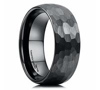 King Will 8mm Hammered Tungsten Rings for Men Women Domed Black Brushed Engagement Mens Wedding Band 9