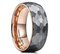 King Will 8mm Hammered Tungsten Rings for Men Women Domed Silver/Rose Gold Brushed Engagement Mens Wedding Band 8