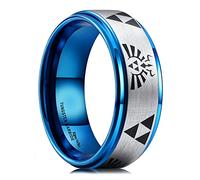 King Will 8mm Mens Black Tungsten Carbide Wedding Ring Triforce Ring Matte Finished Blue Plated Stepped Beveled Edges 10.5