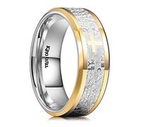 King Will 8mm Prayer Cross Ring Stainless Steel Ring Gold Silver Wedding Band Bible Engraved Rings High Polished14