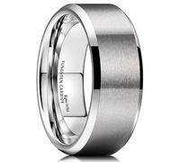 King Will 8mm Promise Wedding Band Carbide Tungsten Ring For Men Engagement Silver Brushed Matte Surface Beveled Polished Edge Comfort Fit 9.5