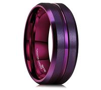 King Will 8mm Purple Groove Mens Tungsten Carbide Rings Groove Center Matte Brushed Surface Men Wedding Bands Beveled Edge 7.5