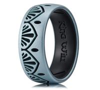 King Will 8mm Silicone Wedding Ring for Men Women Leaf Henna Pattern Flexible Elastic Band Comfort Fit, 59.4 (18.9), Silicone, No Gemstone
