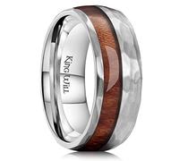 King Will 8mm Silver Hammered Titanium Ring Inlaid Wood Wedding Band for Men Hammered Wood Domed Titanium Rings Polish Comfort Fit 12.5