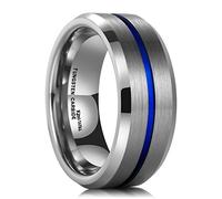 King Will 8mm Silver Mens Tungsten Carbide Ring Thin Blue Groove Wedding Band for Men Matte Brushed High Polish Comfort Fit Z+3(14)