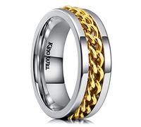King Will 8mm Silver Spinner Ring Stainless Steel Fidget Ring Anxiety Ring For Men Gold Curb Chain Inlay 10