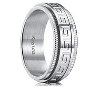 King Will 8mm Silver Spinner Stainless Steel Ring Fidget Ring Anxiety Ring for Men Greek Key 12