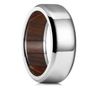King Will 8mm Silver Titanium Ring Inlaid Wood Inner Hole Wedding Band for Men High Polished Beveled Edge Comfort Fit Size P 1/2(8)