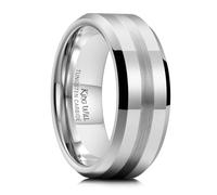 King Will 8mm Silver Tungsten Carbide Ring for Men Wedding Band Center Matte Brushed Polish Finish 12