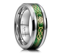 King Will 8mm Silver Tungsten Rings, Men's Wedding Rings Inlay Beveled Edge Celtic Knot Ring for Men Women Comfort Fit, Hypoallergenic, Durable, P 1/2 (8)