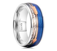 King Will 8mm Silver Tungsten Rings, Men's Wedding Rings Silver Wire And Blue Sandstone And Rose Gold Arrow Inlay Domed Wedding Band for Men Women Comfort Fit and Durable, P 1/2 (8)