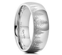 King Will 8mm Stainless Steel Ring for Men and Women, Steel-Tone Polished Mens Wedding Band with Laser Forest Pattern, Comfort Fit V 1/2 (11)