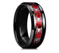 King Will 8mm Tungsten Carbide Men's Ring with Black Inlay and Spider Design Polished Finish Wedding Band for Everyday Wear Comfort Fit Q