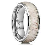 King Will 8mm Tungsten Carbide Ring, Men Wedding Band Antlers Inlay- High Polished Unisex Rings Engagement Ring for Men Comfort Fit R 1/2 (9)