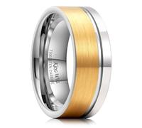 King Will 8mm Tungsten Carbide Wedding Band for Men, Silver & Gold Brushed Ring with Groove Design, Pipe Cut Edges, Comfort Fit Z+1 (13)