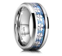 King Will 8mm Tungsten Wedding Band for Men Gunmetal Ring Blue Opal Plated Four Leaf Clover Inlay High Polish Beveled Edge Engagement Rings Comfort Fit Size 13