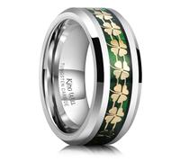 King Will 8mm Tungsten Wedding Band for Men Gunmetal Ring Green Shell Plated Four Leaf Clover Inlay High Polish Beveled Edge Engagement Rings Comfort Fit T 1/2 (10)