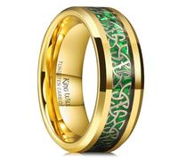King Will 8mm Tungsten Wedding Ring for Men - Celtic Knot Design Band Comfort Fit Wedding Band, Anniversary Ring, Gold&Green 8mm,U 1/2(10.5)