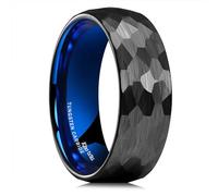 King Will 8mm Tungsten Wedding Rings for Men Blue Black Plated Hammered Texture Men's Wedding Band Gifts for Him Size S 1/2 (9.5)