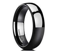 King Will Basic 6mm Men's Black Tungsten Carbide Ring Domed High Polished Comfort Fit Wedding Band S 1/2 (9.5)
