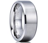 King Will BASIC 8mm Stainless Steel Ring Matte Finish & Polished Beveled Edge with Laser Etched I Love You9.5