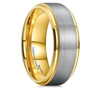 King Will BASIC Gold Men's Tungsten Carbide Ring 8mm Gold Inner Polished Beveled Edge Silver Matte Brushed Finish Center Wedding Band 12