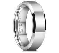 King Will BASIC Men 7mm Tungsten Carbide Wedding Ring Shiny Finish Plain Beveled Edge Engagement Band 14
