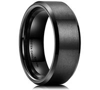 King Will Basic Men Wedding Black Tungsten Ring 8mm Matte Finish Beveled Polished Edge Comfort Fit 9.5