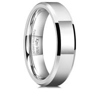 King Will Basic Mens 6mm Tungsten Carbide Ring High Polished Finish Classic Wedding Band Beveld Edge 7.5