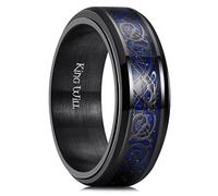 King Will Black Fidget Ring Celtic Dragon Spinner Ring Stainless Steel Ring Blue Carbon Fiber Inlay 8mm Anxiety Ring For Men and Women 9