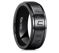 King Will Black Norse Viking Spinner Ring Stainless Steel Norse Scandinavian Viking Runes High Polished Anxiety Rings Fidget Rotatable Band Rings for Men Women 10