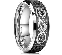 King Will Black Silver Celtic Dragon Tungsten Wedding Rings Laser Silver Celtic Dragon Center Polish Beveled Edge Wedding Band for Men Women 8