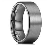 King Will Black Silver Tungsten Wedding Ring for Men - 6mm 8mm 12mm Brushed Flat Edge Comfort Fit Durable Men's Jewellery Gift, 67.2 (21.4), Tungsten Carbide, No Gemstone