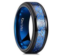 King Will Blue Stainless Steel Spinner Ring Celtic Dragon Fidget Ring Anxiety Ring for Men Silver Carbon Fiber Blue plated Inner Men Wedding Band 11