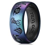 King Will Breathable Silicone Ring for Men Women, Ocean Silicone Wedding Band with Sea Turtle Fish Design, Flexible Workout Ring Comfort Fit for Gym Outdoor Work, Starry Purple Blue Size P 1/2 (8)
