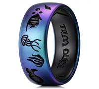 King Will Breathable Silicone Ring for Men Women, Ocean Silicone Wedding Band with Sea Turtle Fish Design, Flexible Workout Ring Comfort Fit for Gym Outdoor Work, Starry Purple Blue Size N 1/2 (7)