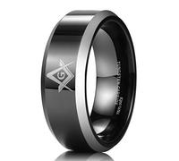 King Will CLASSIC 8mm Black Men's Tungsten Carbide Ring Polished Masonic Compass Square Free Mason 12