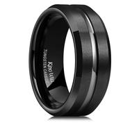 King Will Classic 8mm Black Tungsten Carbide Wedding Band Ring Polished Finish Grooved Center Comfort Fit N 1/2(7)
