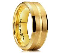 King Will Classic Men 8mm Gold Tungsten Carbide Matte Brushed Finish Center Wedding Band Ring Comfort Fit W 1/2(11.5)