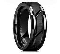 King Will Classic Mens 8mm Black Tungsten Carbide Wedding Band Brick Pattern Brushed Finish Engagement Promise Rings Oblique Brick Pattern Groove Tungsten Ring 11.5